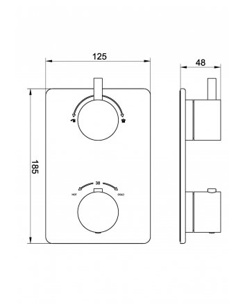 Caral afbouwdeel inbouwthermostaat 2 weg geborsteld koper