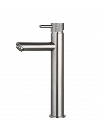 Sani DeLuxe Wastafelmengkraan opbouw hoog rond Gun Metal met geribbeld knop