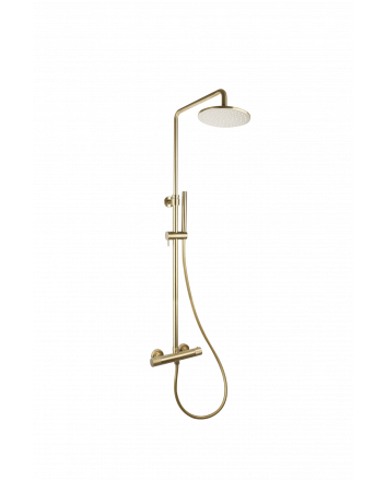 Sani DeLuxe Doucheset opbouw thermostatisch (in hoogte verstelbaar) rond Goud Geborsteld met geribbeld knop douchekop 30 cm