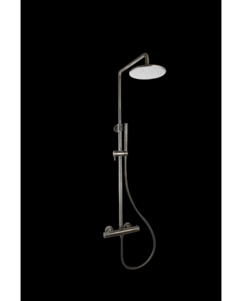 Sani DeLuxe Doucheset opbouw thermostatisch (in hoogte verstelbaar) rond Gun Metal met geribbeld knop douchekop 25 cm