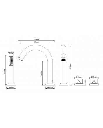 Caral afbouwdeel badrandthermostaat 4-gats geborsteld brons koper