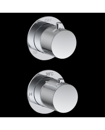 Sani DeLuxe Badset inbouw met box thermostaat, muurbevestiging / doucheslang, staafhanddouche / afwerkringen / rond Chroom met geribbeld knop