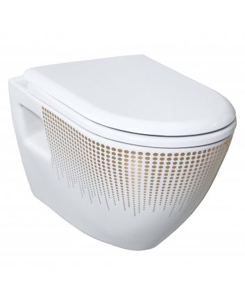 Hugo & Müeller Design Ophang Wc Met Rvs Sproeier (Bidet), Wit Met Goud Decoratie