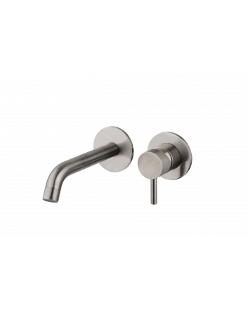 Sani DeLuxe Wastafelmengkraan inbouw met box rond Gun Metal met geribbeld knop