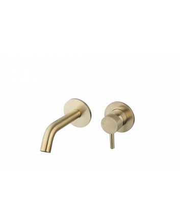 Sani DeLuxe Wastafelmengkraan inbouw met box rond Goud Geborsteld met geribbeld knop