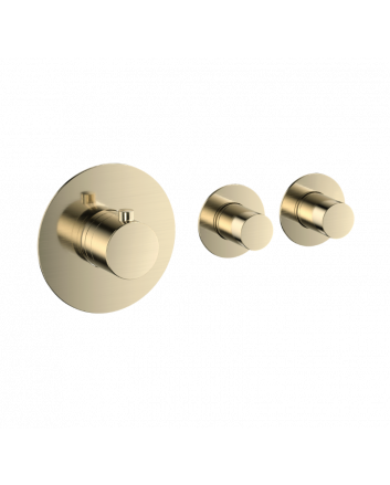 Sani DeLuxe Badset inbouw deluxe met box thermostaat, muurbevestiging / doucheslang, staafhanddouche rond Goud Geborsteld