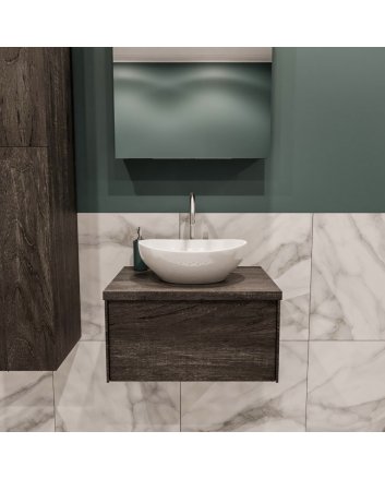 Mondiaz Lush 60 badmeubel dark brown 1 lades wastafel Barco midden 1 kraangat