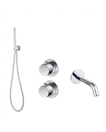 Sani DeLuxe Badset inbouw met box thermostaat, muurbevestiging / doucheslang, staafhanddouche / afwerkringen / rond Chroom