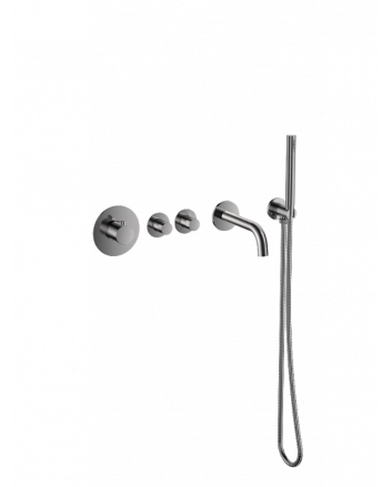 Sani DeLuxe Badset inbouw deluxe met box thermostaat, muurbevestiging / doucheslang, staafhanddouche rond Gun Metal