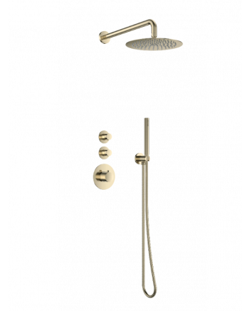 Sani DeLuxe Doucheset inbouw deluxe met box thermostaat, muurbevestiging / douchekop 25 cm rond Goud Geborsteld