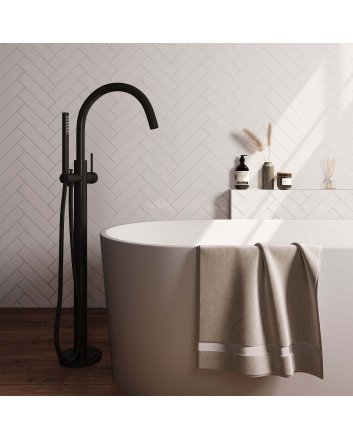 BRAUER Black Carving vrijstaande badmengkraan SET 01 met staaf handdouche en doucheslang mat zwart