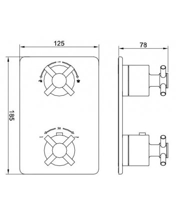 Cross afbouwdeel inbouwthermostaat 2 weg chroom