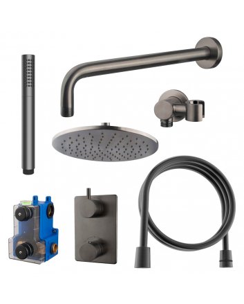Caral inbouwthermostaat compleet met hoofddouche 25 cm en staafhanddouche gunmetal