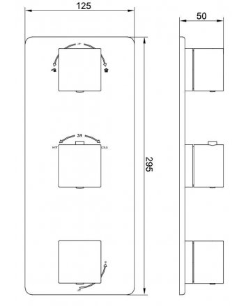 Rombo afbouwdeel inbouwthermostaat 3 weg chroom