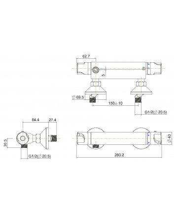 Universele thermostatische douchemengkraan 15cm chroom
