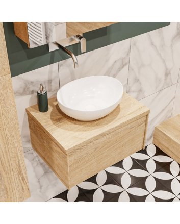 Mondiaz Lush 60 badmeubel washed oak 1 lades Barco midden geen kraangat