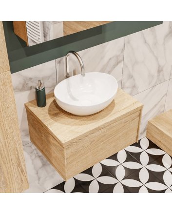 Mondiaz Lush 60 badmeubel washed oak 1 lades wastafel Barco midden 1 kraangat