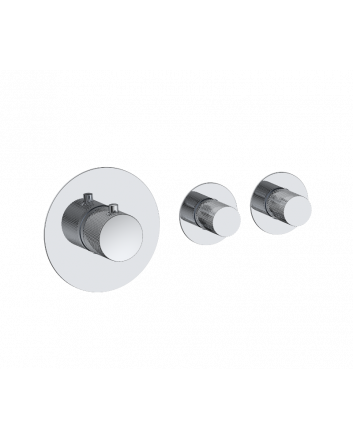 Sani DeLuxe Badset inbouw deluxe met box thermostaat, muurbevestiging / doucheslang, staafhanddouche rond Chroom met geribbeld knop