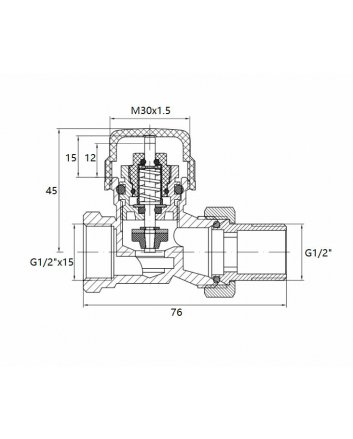 Thermostatisch radiatorventiel 1/2" x 15 mm, recht, mat zwart