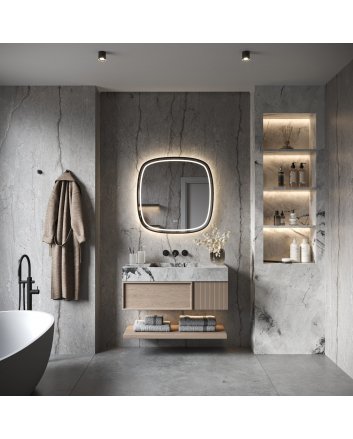 Phantom Deens ovale LED spiegel 100cm op zwart frame met directe en indirecte verlichting rondom, spiegelverwarming, kleurenwissel en touchdimmer