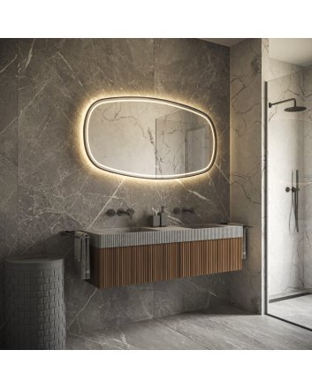 Phantom Deens ovale LED spiegel 140x74cm op zwart frame met directe en indirecte verlichting rondom, spiegelverwarming, kleurenwissel en touchdimmer