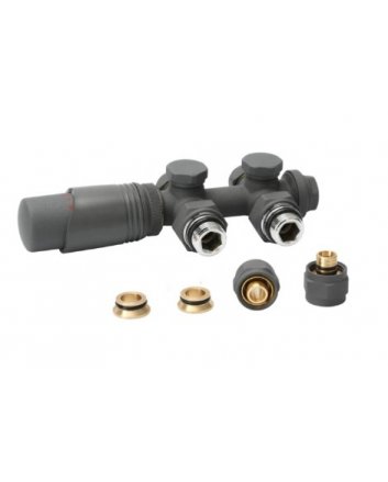 Zwarte radiator aansluitset Recht voor radiatoren met onder aansluiting t.b.v 16 mm