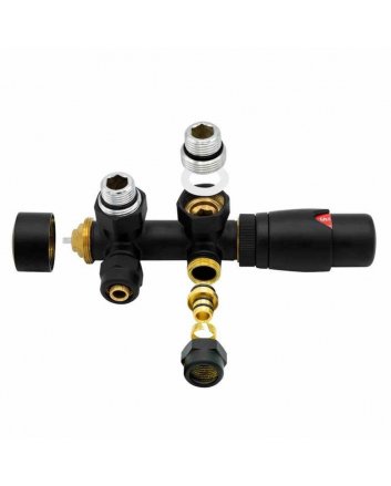 Zwarte radiator aansluitset Haaks voor radiatoren met onder aansluiting t.b.v 16 mm