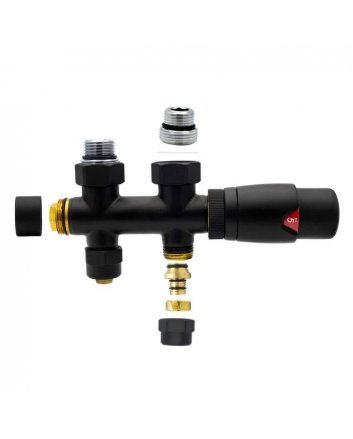 Zwarte radiator aansluitset Recht voor radiatoren met onder aansluiting t.b.v 16 mm