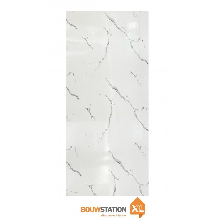 PVC Marmer Plaat Hoogglans Wit Bianco Carrara 280x122x0,3cm - Hoogglans PVC Wandpaneel