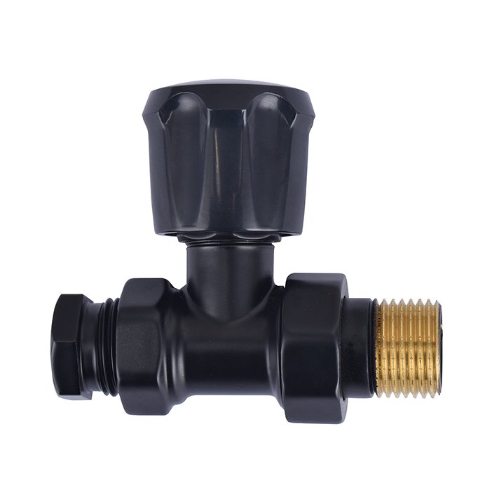 Radiatorventiel 1/2" x 15 mm inclusief adaptor, recht, vernikkeld, mat zwart