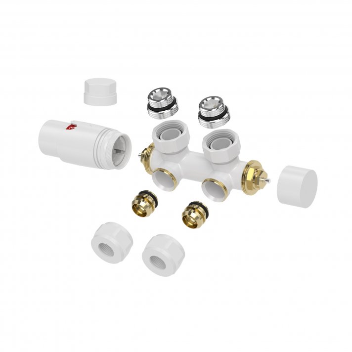 Riko Set thermostatisch onderblok, haaks links/rechts, glanzend wit