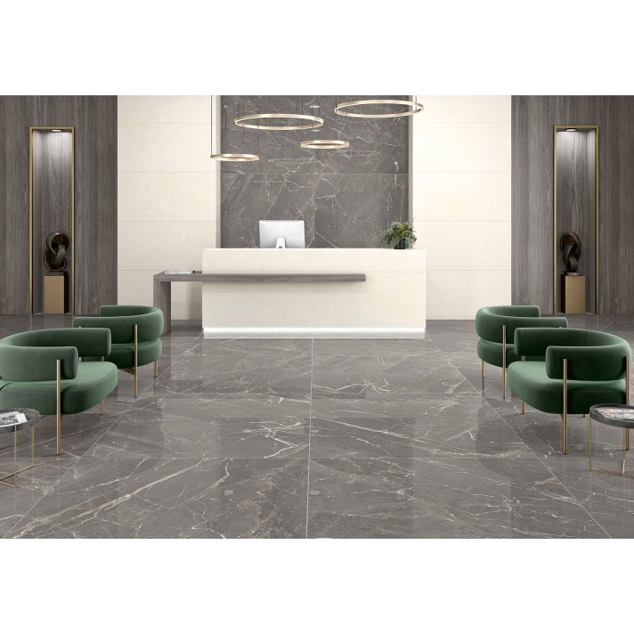 Actiepallet 46.08 m2 | Vloer- en wandtegel marmerlook - calacatta grijs 60x60 hoogglans - geschikt voor woonkamer en badkamer