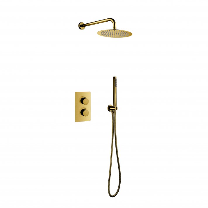 Eco Elegance Inbouw Thermostatische Doucheset Met Regendouchekop (Ø25cm) - Geborsteld Goud