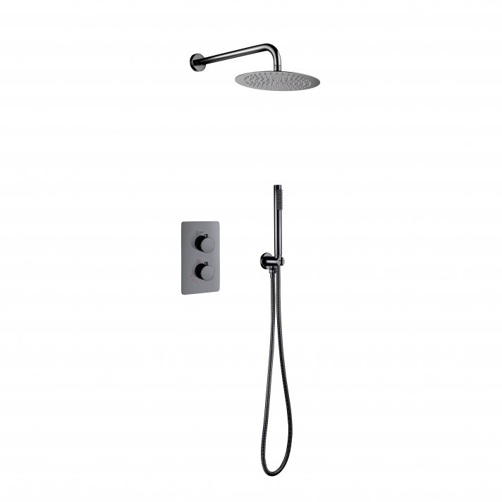 Eco Elegance Inbouw Thermostatische Doucheset Met Regendouchekop (Ø25cm) - Gunmetal Grijs