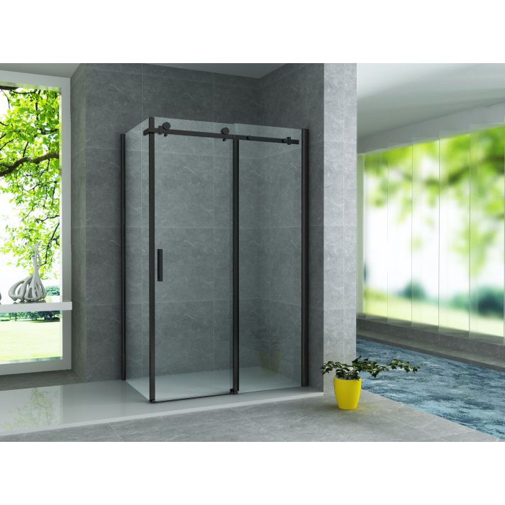 Eco Elegance Douche Schuifdeur + Zijwand 8mm (80x120x195cm) - Mat Zwart