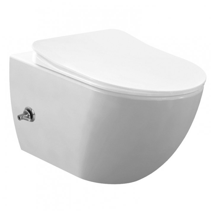 Hugo & Müeller Design Rimoff Ophang Wc Met Rvs Sproeier (Bidet) + Koud/Warm Waterkraan - Wit