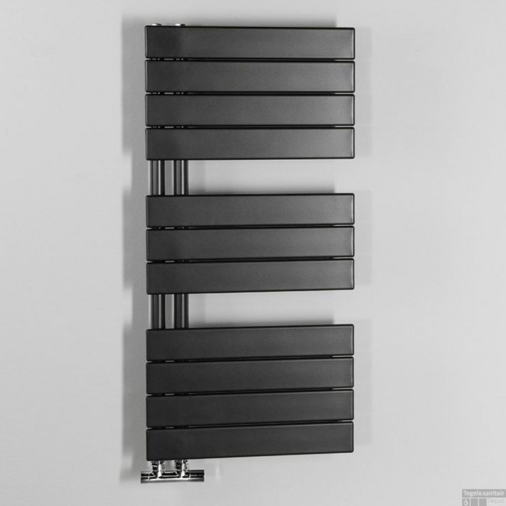 600x1640 - 1072 watt | handdoekradiator | designradiator arizona mat zwart zij-onder aansluiting