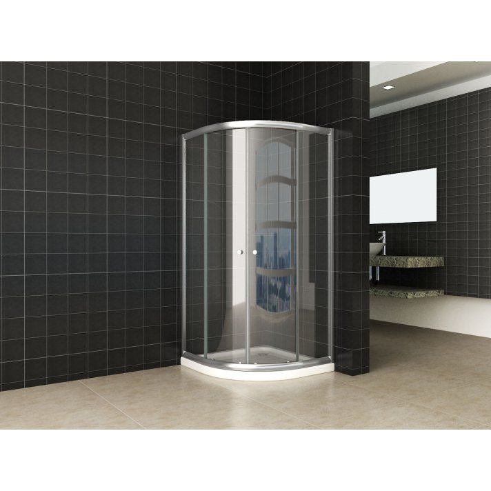 Eco kwartronde cabine met twee schuifdeuren 1000 x 1000 x 1900 x 5 mm helder glas/chroom