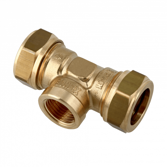 Bonfix Messing Knel x Binnendraad x Knel T-koppeling | 28 x 3/4 x 28