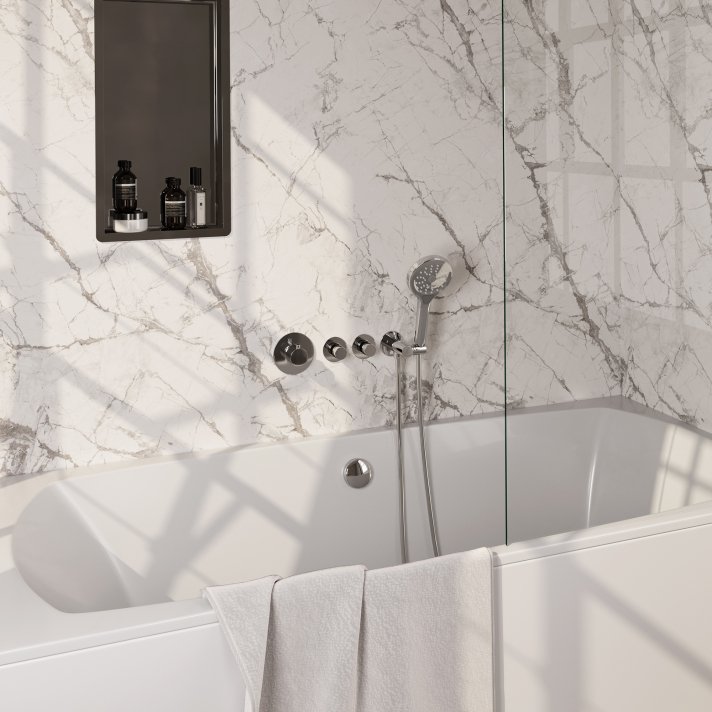 BRAUER Chrome Edition thermostatische inbouw badkraan SET 02 met badvulcombinatie en 3-standen handdouche en doucheslang en wandaansluitbocht chroom