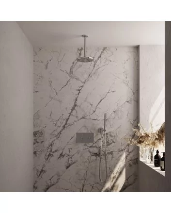 BRAUER Chrome Edition thermostatische inbouw regendouche met drukknoppen SET 53 met 20 cm douchekop en plafondarm en staaf handdouche en doucheslang en wandaansluitbocht chroom