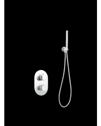 Sani DeLuxe Badset inbouw met box thermostaat, muurbevestiging / doucheslang, staafhanddouche rond Chroom met geribbeld knop