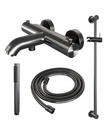 BRAUER Gunmetal Edition opbouw baddouche thermostaatkraan SET 01 met glijstang en staaf handdouche en doucheslang gunmetal geborsteld PVD