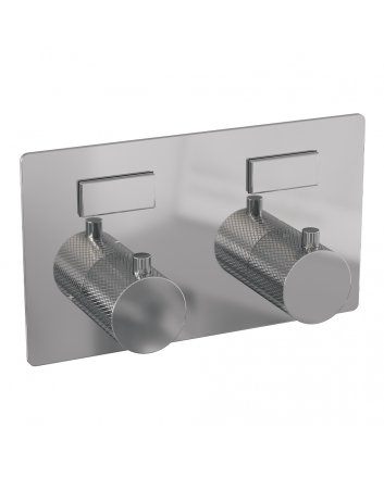 BRAUER Chrome Carving thermostatische inbouw regendouche met drukknoppen SET 52 met 30 cm douchekop en gebogen muurarm en staaf handdouche en doucheslang en wandaansluitbocht chroom