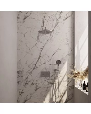 BRAUER Chrome Edition thermostatische inbouw regendouche met drukknoppen SET 56 met 30 cm douchekop en rechte muurarm en 3-standen handdouche en doucheslang en wandaansluitbocht chroom