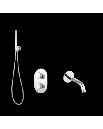 Sani DeLuxe Badset inbouw met box thermostaat, muurbevestiging / doucheslang, staafhanddouche rond Chroom met geribbeld knop