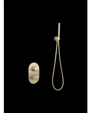 Sani DeLuxe Doucheset inbouw met box thermostaat, muurbevestiging / douchekop 25 cm rond Goud Geborsteld met geribbeld knop