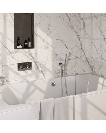 BRAUER Chrome Edition thermostatische inbouw badkraan met drukknoppen SET 03 met badvulcombinatie en staaf handdouche en doucheslang en wandaansluitbocht chroom