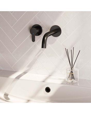BRAUER Black Edition inbouw wastafelmengkraan met gebogen uitloop en rozetten model D2 mat zwart