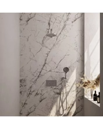 BRAUER Chrome Edition thermostatische inbouw regendouche met drukknoppen SET 55 met 20 cm douchekop en rechte muurarm en 3-standen handdouche en doucheslang en wandaansluitbocht chroom